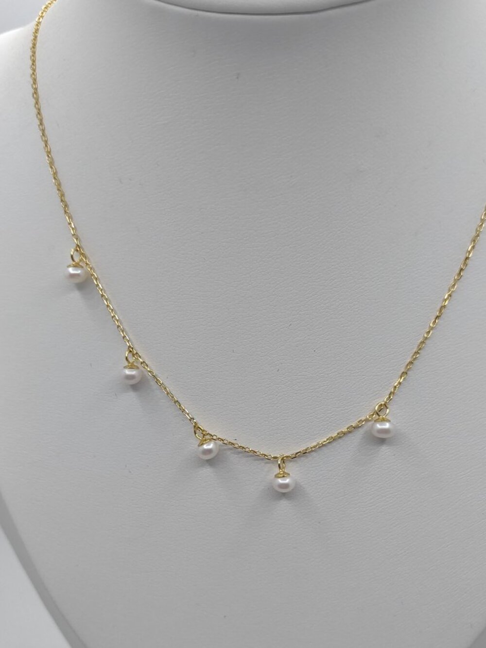 Cable Chain Necklace Seed Pearls 14.5-17.5"L Sterling Silver 925-Gold Overlay